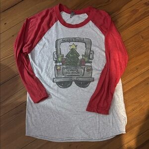 Red and Gray Women’s baseball style Raglan  Christmas Shirt